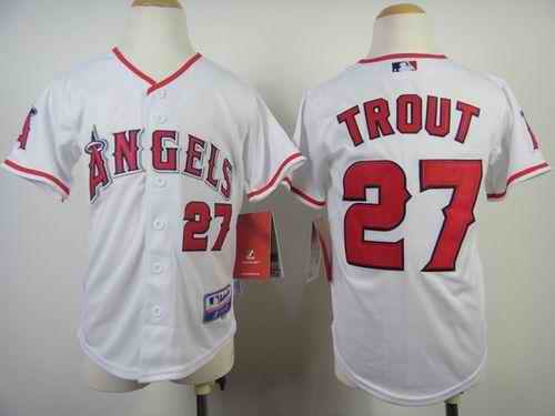 Angels #27 Mike Trout White Cool Base Stitched Youth Jersey