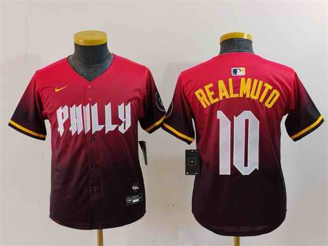 Youth Philadelphia Phillies #10 J.T. Realmuto Red 2024 City Connect Limited Stitched Baseball Jersey