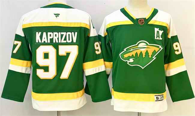Youth Minnesota Wild #97 Kirill Kaprizov Green 2024-25 Alternate With A Patch Stitched Hockey Jersey