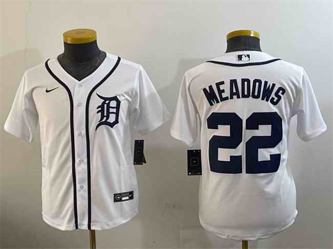 Youth Detroit Tigers #22 Parker Meadows White Cool Base Stitched Baseball Jersey
