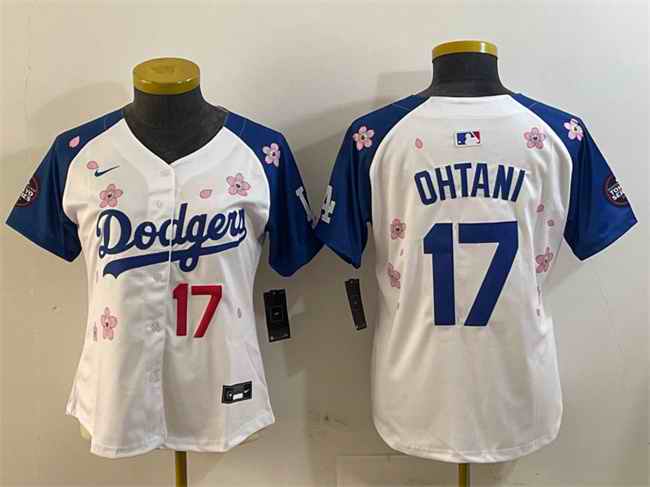 Youth Los Angeles Dodgers #17 Shohei Ohtani White/Royal 2025 Tokyo Series Limited Stitched Baseball Jersey