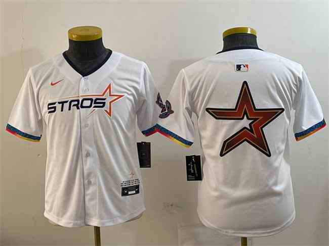Youth Houston Astros Team Big Logo White 2025 City Connect Limited Stitched Baseball Jersey 003