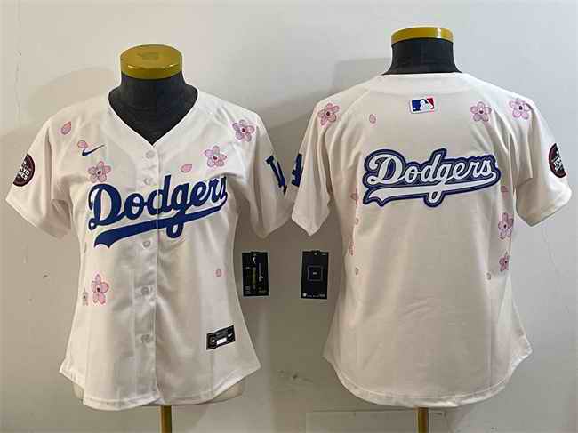 Youth Los Angeles Dodgers Team Big Logo Cream 2025 Tokyo Series Limited Stitched Baseball Jersey