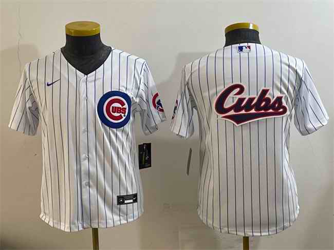 Youth Chicago Cubs Team Big Logo White Cool Base Stitched Baseball Jersey