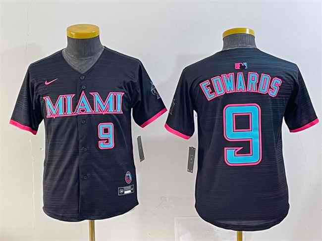 Youth Miami Marlins #9 Xavier Edwards Black 2025 City Connect Limited Stitched Baseball Jersey