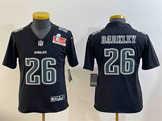 Youth Philadelphia Eagles #26 Saquon Barkley Black 2025 Super Bowl LIX Patch Fashion Vapor Untouchable Limited Stitched Football Jersey