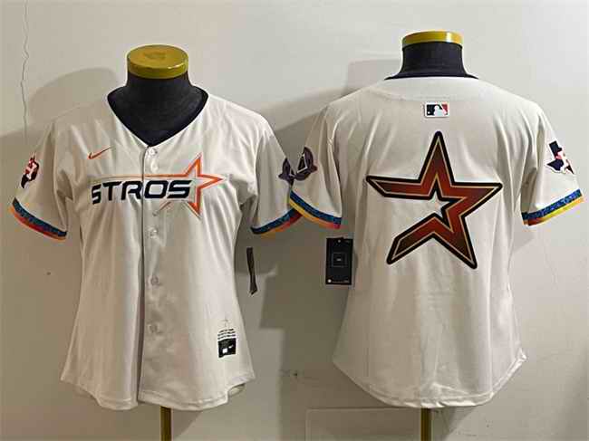 Youth Houston Astros Team Big Logo Cream 2025 City Connect With Texas Patch Limited Stitched Baseball Jersey 002