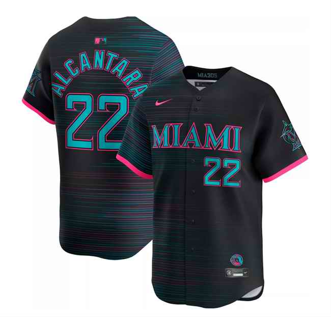 Youth Miami Marlins #22 Sandy Alcantara Black 2025 City Connect Limited Stitched Baseball Jersey