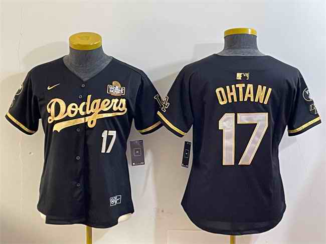 Youth Los Angeles Dodgers #17 Shohei Ohtani Black/Gold 2024 World Series Vin & Kobe Patch Limited Stitched Baseball Jersey