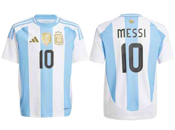 Youth Argentina #10 Lionel Messi White/Blue 2024/25 Soccer Jersey