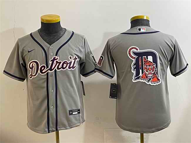 Youth Detroit Tigers Team Big Logo Grey Cool Base Stitched Baseball Jersey