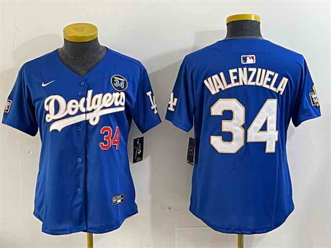 Youth Los Angeles Dodgers #34 Toro Valenzuela Royal 2024 World Series With Fernando Memorial Patch Alternate Limited Stitched Baseball Jersey
