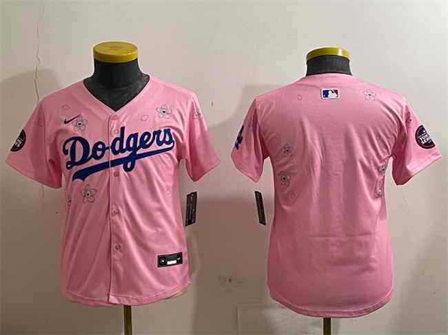 Youth Los Angeles Dodgers Blank Pink 2025 Tokyo Series Limited Stitched Baseball Jersey