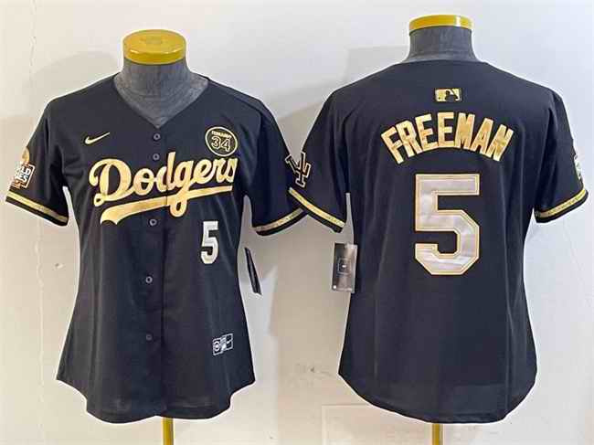 Youth Los Angeles Dodgers #5 Freddie Freeman Black/Gold 2024 World Series With Fernando Patch Vapor Limited Stitched Baseball Jersey