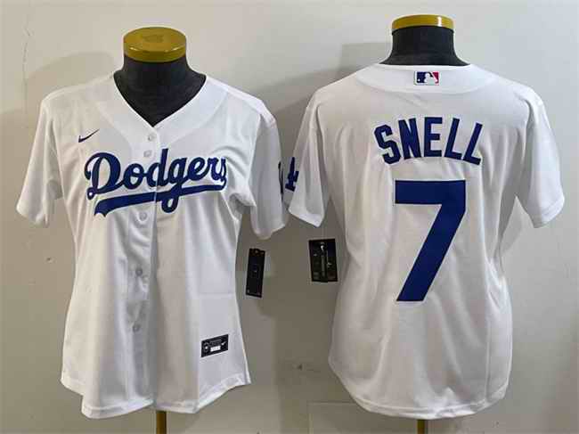 Youth Los Angeles Dodgers #7 Blake Snell White Cool Base Stitched Baseball Jersey