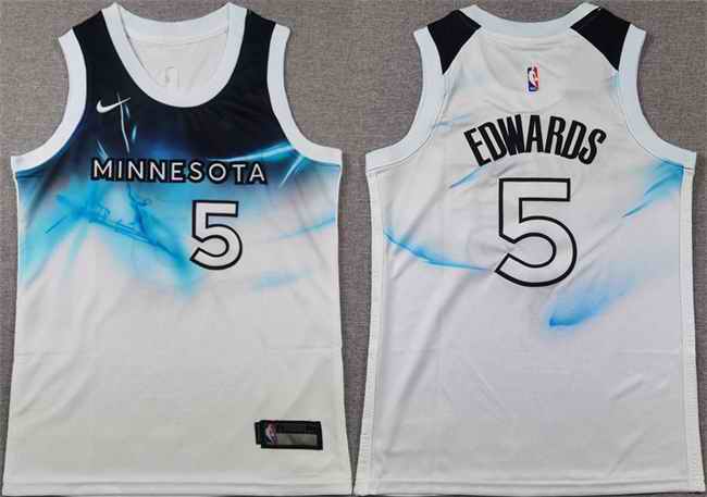 Youth Minnesota Timberwolves #5 Anthony Edwards White 2024/25 City Edition Stitched Jersey