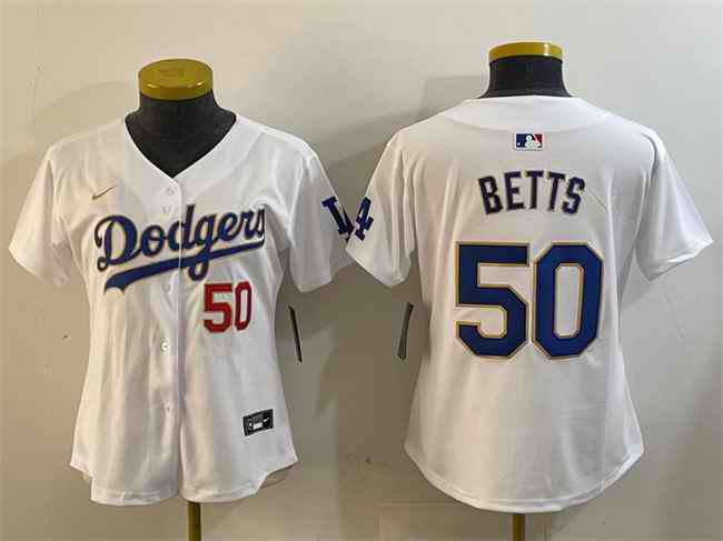Youth Los Angeles Dodgers #50 Mookie Betts White Gold Home Limited Stitched Baseball Jersey