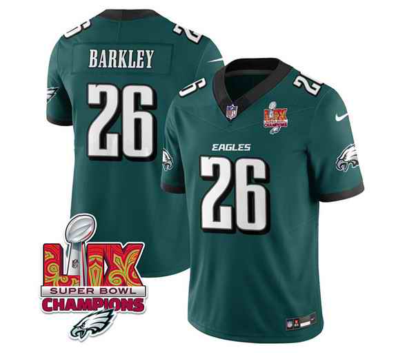 Youth Philadelphia Eagles #26 Saquon Barkley Green 2025 Eagles Logo Super Bowl LIX Patch New F.U.S.E. Vapor Untouchable Limited Stitched Football Jersey