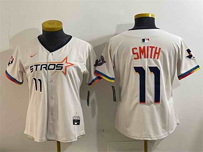 Youth Houston Astros #11 Cam Smith Cream 2025 City Connect With Texas Patch Limited Stitched Baseball Jersey